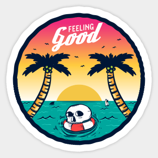 Sunset in summer with skull on ocean illustration Sticker